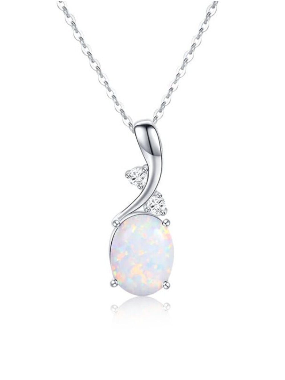 Opal Teardrop Pendant Necklace Adjustable Lobster Clasp CZ Accent Women Jewelry